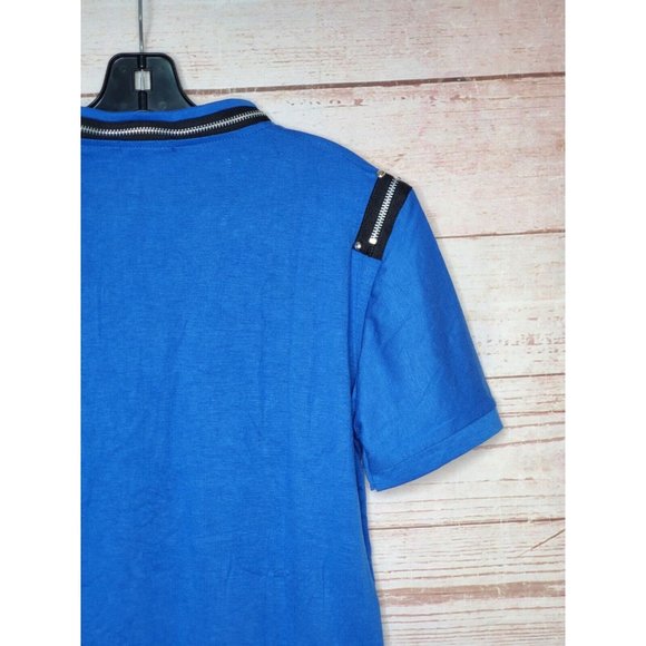 Vento Vassari XL Blue All Over Zipper Design Short Sleeve Designer Shirt - Picture 6 of 9